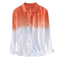 Mens Tie Dye Button Down Shirt Summer Linen Cotton Shirts Casual Long Sleeve Spread Collar Lightweight Beach Yoga Tops