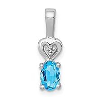 925 Sterling Silver Polished Open back Light Swiss Blue Topaz and Diamond Pendant Necklace Measures 16x5mm Wide Jewelry for Women