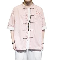 Chinese Traditional Costumes Buttoned Stand Collar Shirt Summer Thin Casual Loose Tang Suit Men Clothing Tops