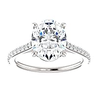 Siyaa Gems 3 CT Oval Diamond Moissanite Engagement Ring Wedding Ring Eternity Band Solitaire Halo Hidden Prong Silver Jewelry Anniversary Promise Ring Gift