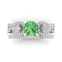 Clara Pucci 2.0ct Round Cut 3 stone Genuine Green Simulated Diamond Engagement Anniversary Wedding Ring Band set 18K White Gold