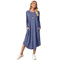 Dresses for Women Women's Dress Marled Knit Slant Pockets Curved Hem Dress Dresses (Color : Dusty Blue, Size : X-Large)