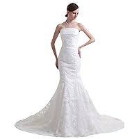 Ivory Mermaid Strapless Lace Wedding Dress With Bow In The Back