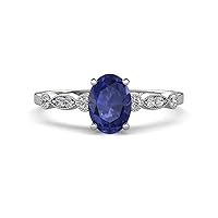 Iolite Oval Shape 0.87 ctw (7x5 mm) Solitaire Plus accented Natural Diamond Engagement Ring using Prong setting in 14K Gold