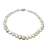 JYX Classic 11-12mm White Coin Freshwater Pearl Necklace 17.5