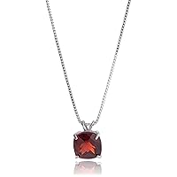 MAX + STONE 925 Sterling Silver 8mm Cushion Cut Birthstone Solitaire Pendant Necklace for Women with 18 inch Box Chain