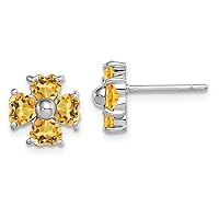925 Sterling Silver Polished Rhodium Citrine Flower Post Earrings Measures 9x9mm Wide Jewelry for Women