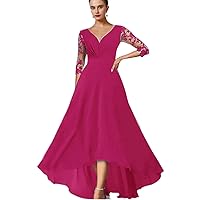 Chiffon Mother of The Bride Dresses V-Neck Applique Wedding Guest Gowns A-Line Dress Women for Wedding Party
