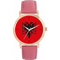 Albanian Flag Watch Ladies 38mm Case 3atm Water Resistant Custom Designed Quartz Movement Luxury Fashionable