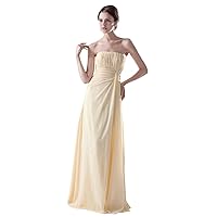 Pale Yellow Strapless Empire Chiffon Long Bridesmaid Dress With Ruching