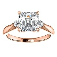 14K Solid Rose Gold Handmade Engagement Ring 3 CT Asscher Cut Moissanite Diamond Solitaire Wedding/Bridal Ring for Woman/Her Propose Ring
