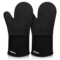 sungwoo Silicone Oven Mitts, Heat Resistant Oven Gloves with Quilted Liner Non-Slip Textured Grip Perfect for BBQ, Baking, Cooking and Grilling - 1 Pair 13.8 Inch Black