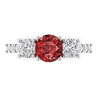 2.1 ct Round Cut Solitaire 3 stone Accent Natural Red Garnet Statement Anniversary Promise Engagement ring 18K White Gold