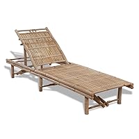 vidaXL Adjustable Bamboo Sun Lounger - All-Weather Outdoor Relaxation Bed for Patio and Poolside Use, with 3-Position Backrest, Brown