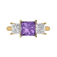 Clara Pucci 3.1 Princess Cut 3 Stone Solitaire W/Accent Simulated Alexandrite Anniversary Promise Engagement ring Solid 18K Yellow Gold