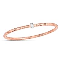 14k Rose Gold .15ct Diamond Stretch Tubogas Cuff Stackable Bangle Bracelet Jewelry for Women