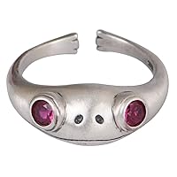 Retro Vintage 925 Sterling Silver Frog Ring with Stones for Women Girls Open and Adjustable