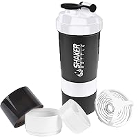 Protein Shaker Bottle - Sports Water Bottle - Non Slip 3 Layer Twist Off 3oz Cups with Pill Tray - Leak Proof Shake Bottle Mixer- Protein Powder 16 oz Shake Cup with Storage