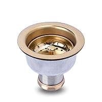 3-1/2 Deep Cup Kitchen Sink Drain Assembly, 304 Stainless Steel Construction with Fixed Post Basket and Long Extended Shank/CAS Approved and Venetian Gold Finish