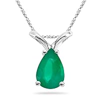0.65 Cts of 8x5 mm AA Pear Natural Emerald Solitaire Pendant in Platinum