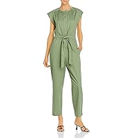 Rebecca Taylor Womens Green Pocketed Tie Button Pleated Drawstring Cap Sleeve Jewel Neck Wear To Work Jumpsuit XS