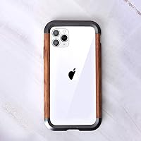 Wood+Metal Aluminum Bumper Frame Case Compatible with iPhone 11,2 in 1 Hybrid Frame Edge Aluminum Metal Nature Rosewood Wooden Protective Cover Drop Protection Case Silver