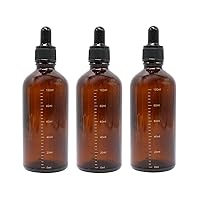 3Pcs 100ML /3.4oz Empty Refillable Amber Glass Graduated Dropper Bottle Essential Oil Cosmetics Elite Fluid Container Jar Pot Holder with Glass Pipette Dropper
