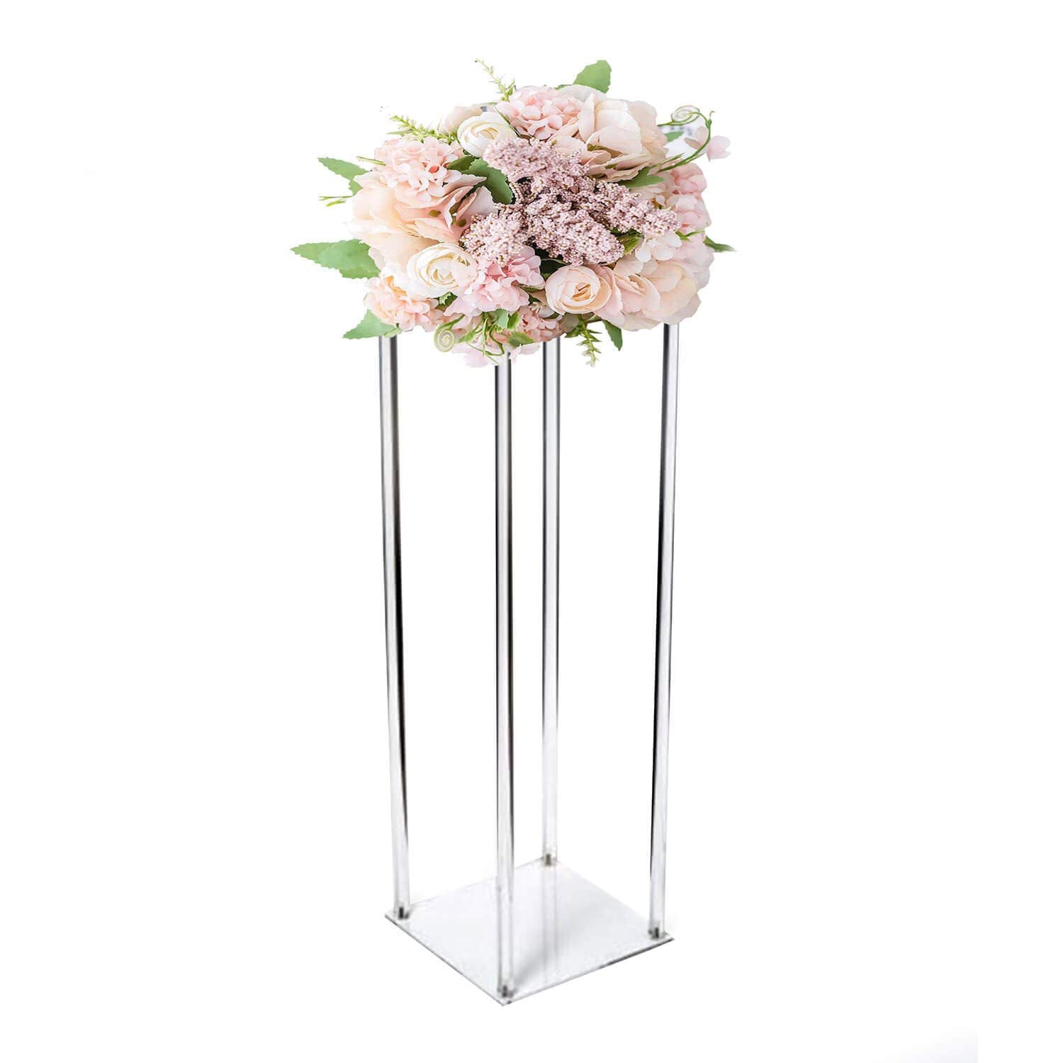 Simprefine 2 Pack 24'' Tall 8'' Dia. Acrylic Flower Stand Wedding Centerpieces Marriage Decorations Supplies Tabletop Decor Clear Display Rack Crystal Stage Pillar Party Props Floral Event Backdrops