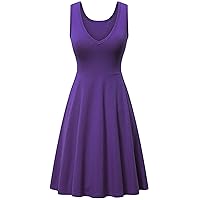 EFOFEI Womens Sleeveless Swing A Line Dress V Neck Tunic Casual Solid Color Tank Dress