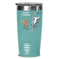 Cashier appreciation 20 oz 30 oz insulated tumbler, Grocery clerk rainbow pole dancing unicorn, Funny employee of the month appreciation cup coworker