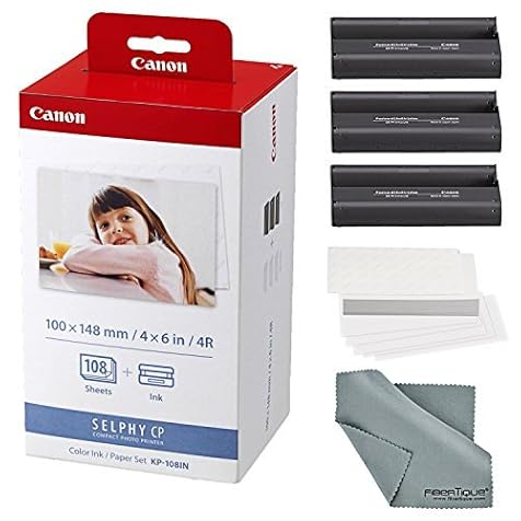 Canon KP-108IN Color Ink and Paper Set + Fibertique Cleaning Cloth