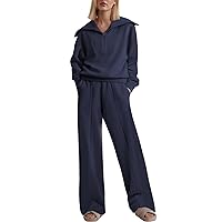 Aleumdr Two Piece Outfits Half Zip Sweatshirt Sweatsuit Lounge Sets for Women Matching Set Wide Leg Sweatpant Tracksuit