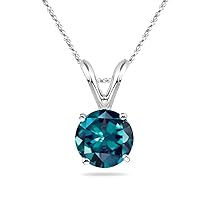 June Birthstone - Lab created Round Alexandrite Solitaire Pendant in 14K White Gold Available in 4MM-8MM