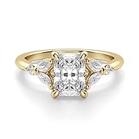 10K Solid Yellow Gold Handmade Engagement Ring 1 CT Radiant Cut Moissanite Diamond Solitaire Wedding/Bridal Ring for Women/Her, Wedding Gifts for Wife
