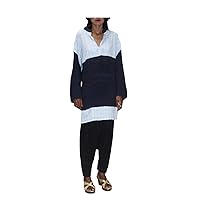 Indian Long Top Women's Tunic Frock Suit Casual Girl's Cotton Kurti Check Print Blue Color Plus Size