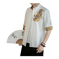 Dragon Embroidered Short Sleeve Shirt Fusion of Chinese and Western Styles
