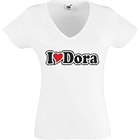 Black Dragon T-Shirt Women V-Neck - I Love with Heart - Party Name Carnival - I Love Dora
