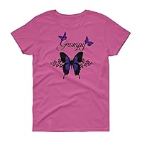 Grumpy Girl Funny Women's Tee Blue Butterflies T-Shirt Scoop Neck Short Sleeve