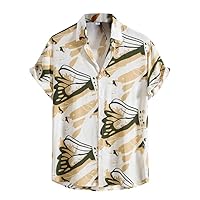 GIYUMI Men's Hawaiian Button Shirt Short Sleeve Casual Stripe Print Shirt Tropical Down Beach Flower Shirt (as1, Alpha, m, Regular, Regular, Yellow)