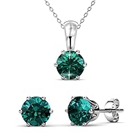 Cate & Chloe May Birthstone Earring and Necklace Set - 18k White Gold Plated with 1ct Genuine Gemstone Crystals, Birthstone Jewelry for Women
