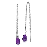 925 Sterling Silver Threader Polished Amethyst Bead Long Drop Dangle Earrings Measures 56x6mm Wide Jewelry for Women