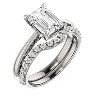 JEWELERYN Lovely Solitiare Bridal Ring Set, Excellent Emerald Cut 3 Carat, 925 Sterling Silver Bridal Ring Set, Diamond Ring 4-Prong Set, Valentine Gift For Her, Customized Ring Set For Her