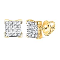 The Diamond Deal 10kt Yellow Gold Mens Round Diamond Square Earrings 1/10 Cttw