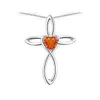 10k White Gold Infinity Love Cross with Heart Stone Pendant Necklace