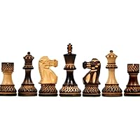 Combo of The Burnt Blazed Series Handcarved Lacquered Chess Pieces in Burnt Box Wood - 3.8