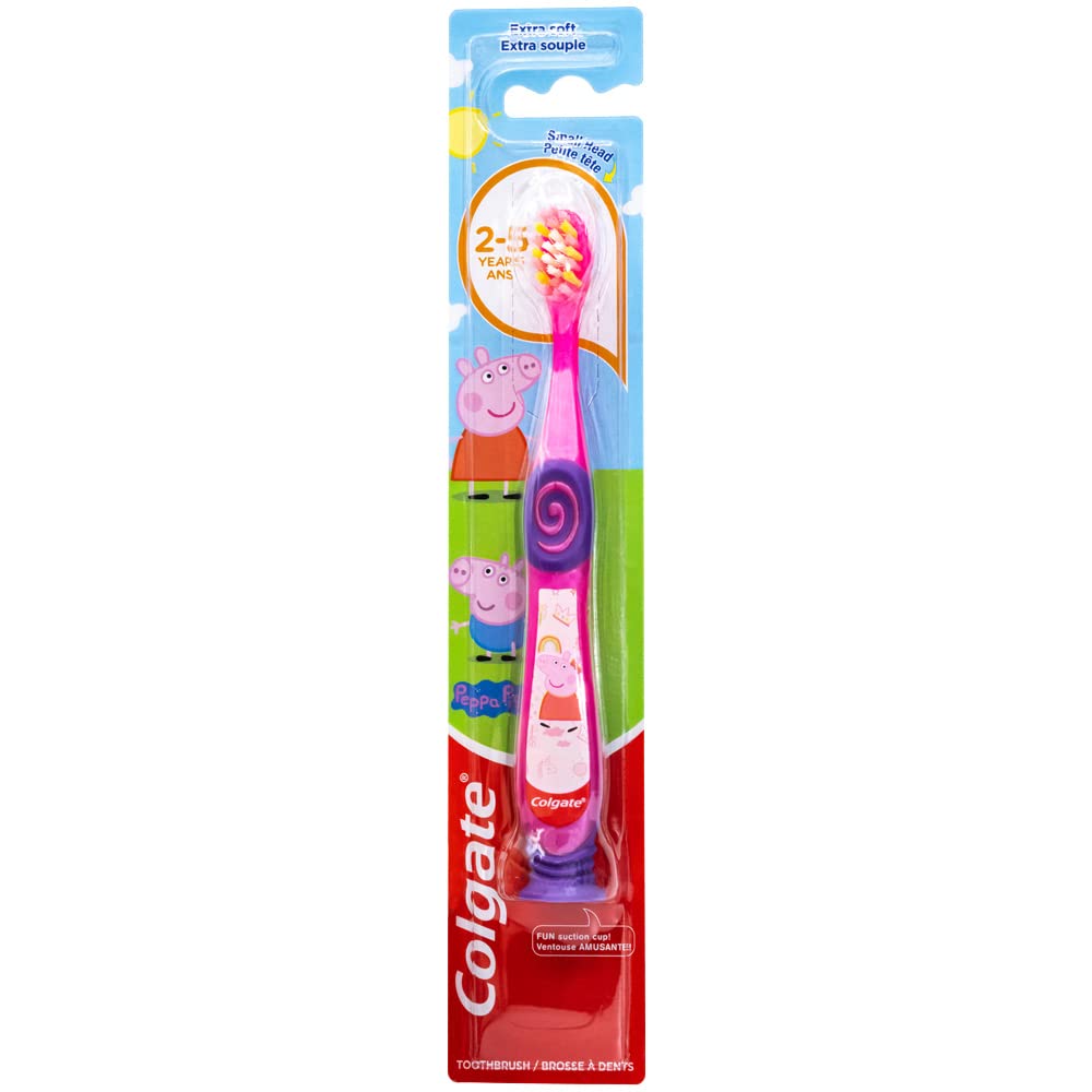 Colgate Kids Toothbrush, Peppa Pig Characters, with Suction Cup for Little Children Ages 2+, Extra Soft (Colors Vary) - 1 Count