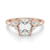 10K Solid Rose Gold Handmade Engagement Rings 1 CT Emerald Cut Moissanite Diamond Solitaire Wedding/Bridal Ring for Women/Her, Wedding Gift for Wife