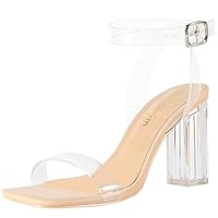 Heels Charm Women's Clear Chunky Block Heeled Sandals 3.74 Inches Open Toe Ankle Strap Block High Heel Sandal Dress Dancing Sandals Daily Work Party Shoes