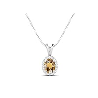 925 Sterling Silver Forever Classic 8X6 MM Oval Shape Natural Citrine Solitaire Pendant Necklace