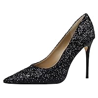 Sequined Stiletto Heels Women's Closed Pointed Toe Pumps Slip-on Sexy Fashion Wedding Dress Shoes